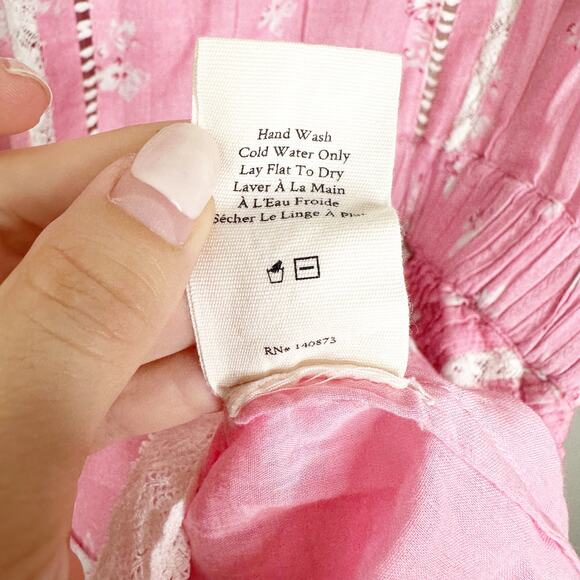 LoveShackFancy Bonita Mini Dress Ruffles Lace V-Neck Short Sleeve Pink Size M - Picture 8 of 8